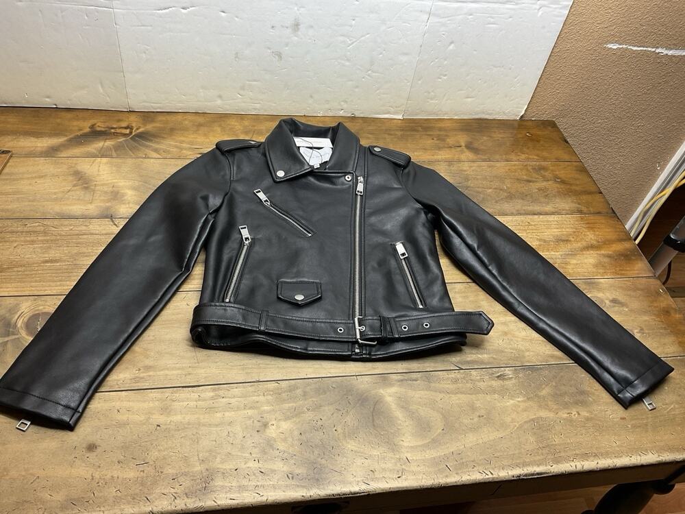 REBECCA MINKOFF Faux Leather Moto Jacket Black Size S Women's Biker Jacket NWT